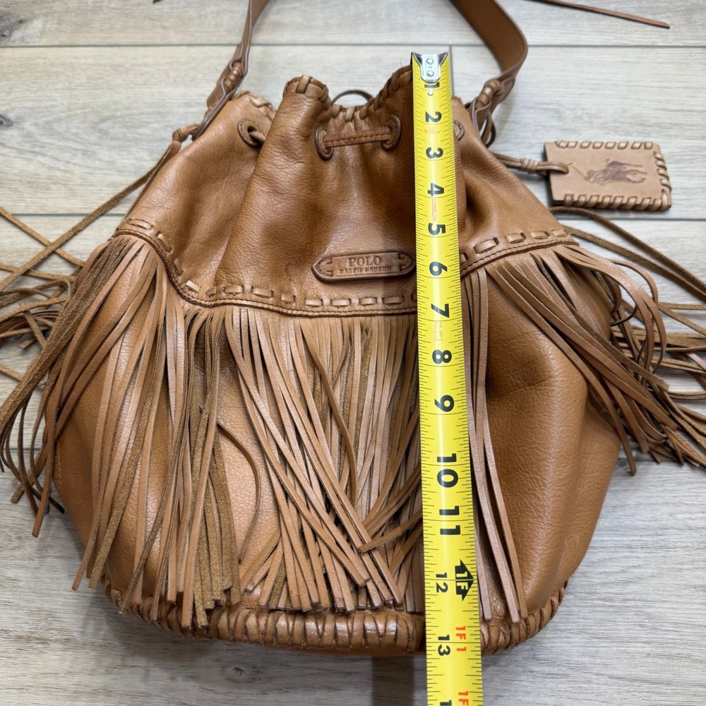Vintage Rare Polo Ralph Lauren Leather Fringe Bucket Bag Purse Western Boho - Picture 7 of 12